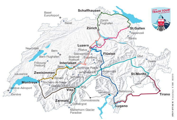 Karte Grand Train Tour of Switzerland