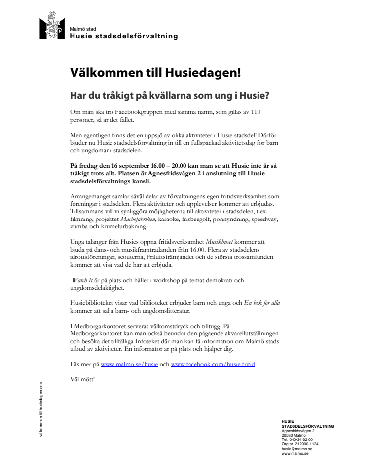 Har du tråkigt i Husie? Välkommen då till Husiedagen!