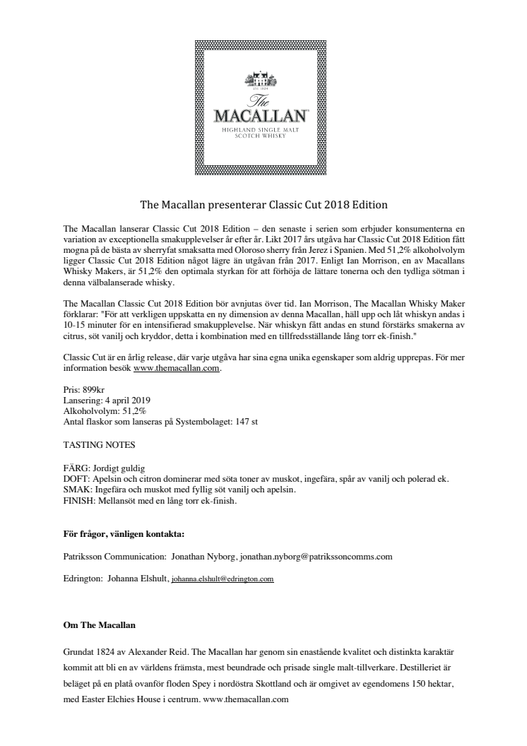 Macallan Classic Cut 2018 Edition