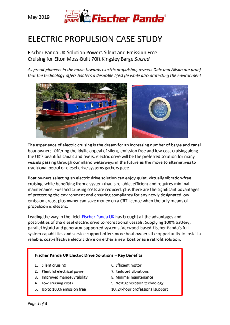 Fischer Panda UK - Electric Propulsion Case Study