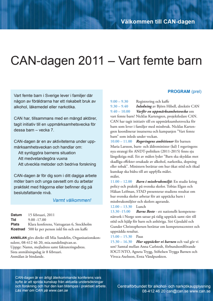 Program CAN-dagen 2011 - Vart femte barn