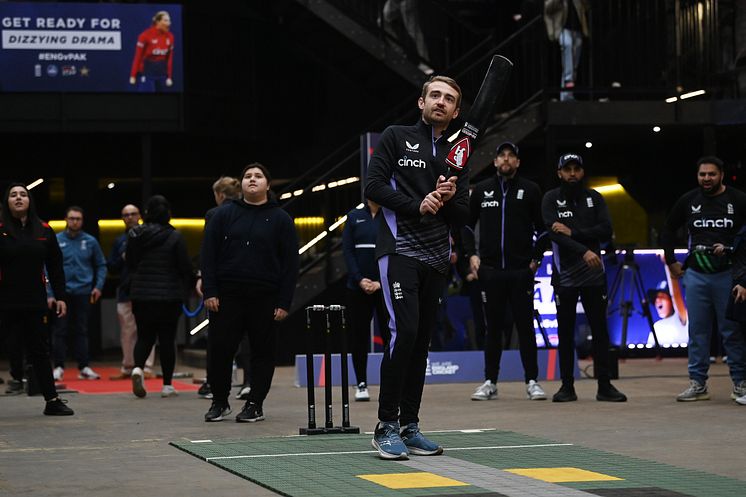 Jamie Goodwin bats at the tape ball showcase in Birmingham