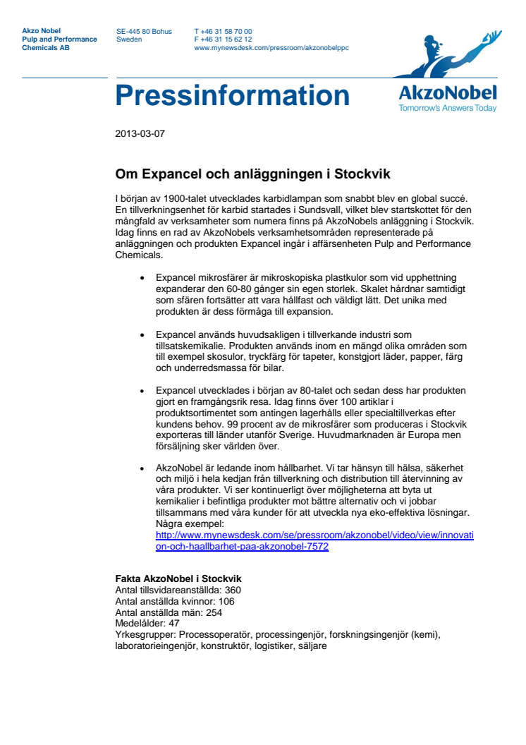Pressinformation: Om Expancel och anläggningen i Stockvik