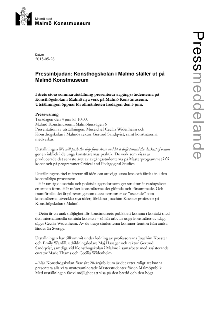 ​Pressinbjudan: Konsthögskolan i Malmö ställer ut på Malmö Konstmuseum