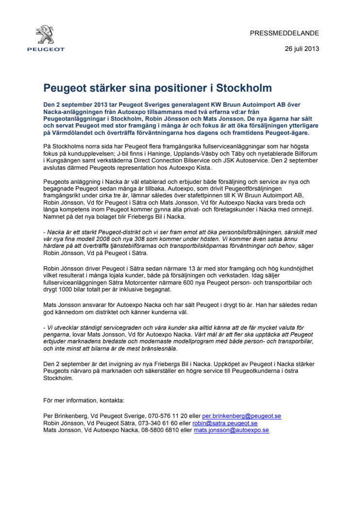 Peugeot stärker sina positioner i Stockholm