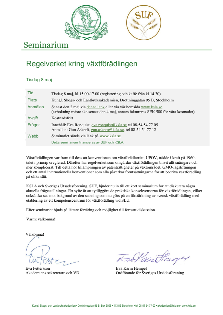 Seminarium 8 maj: Regelverket kring växtförädlingen