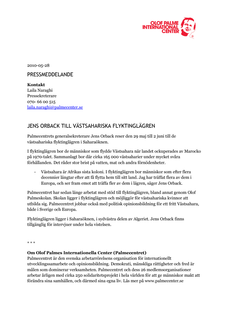 Jens Orback till västsahariska flyktinglägren