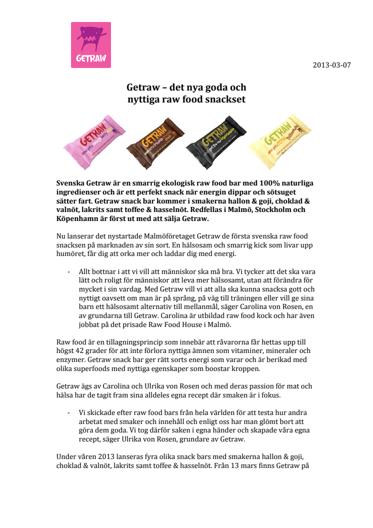 Getraw – det nya goda och nyttiga raw food snackset