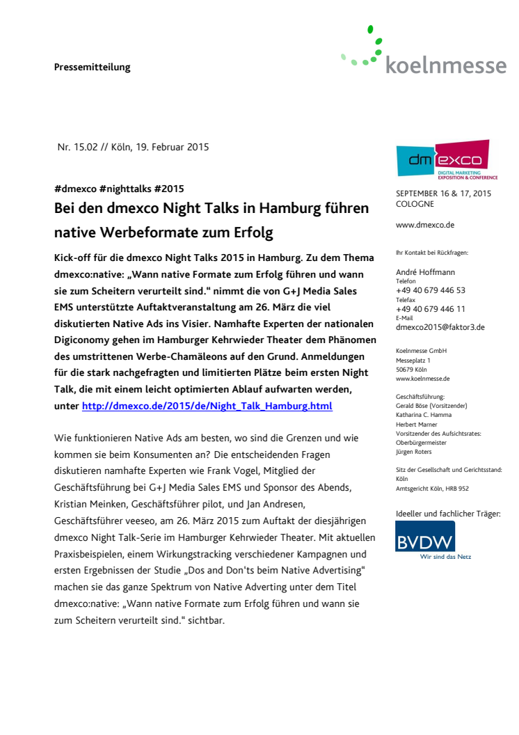 Bei den dmexco Night Talks in Hamburg führen native Werbeformate zum Erfolg