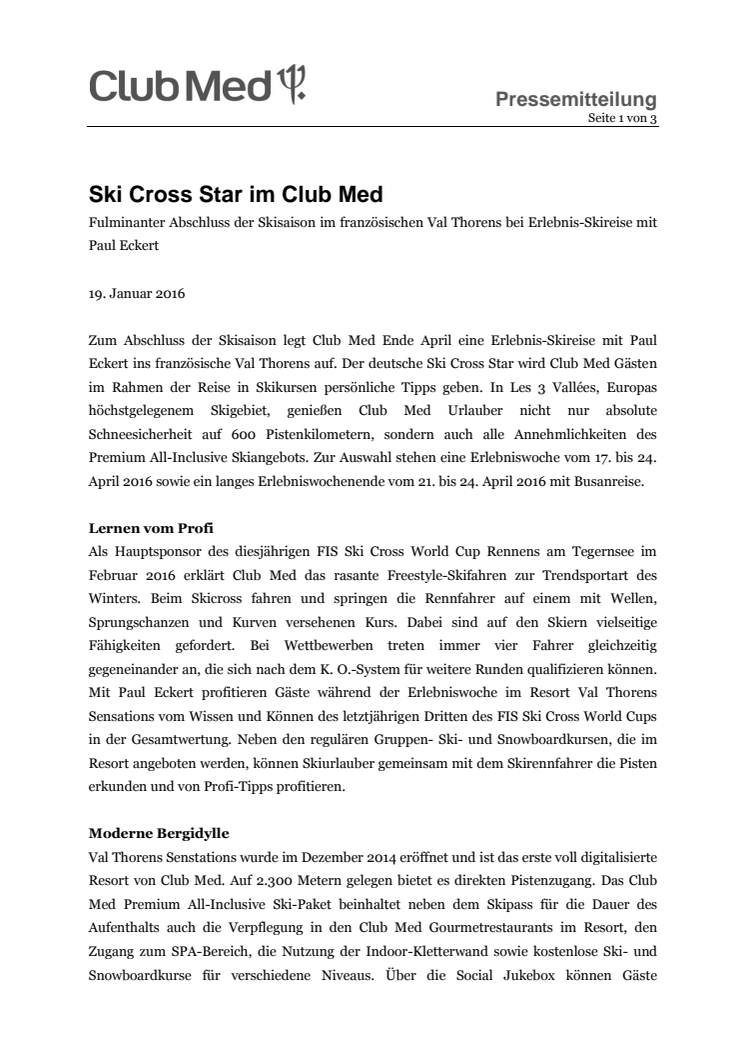 Ski Cross Star im Club Med 