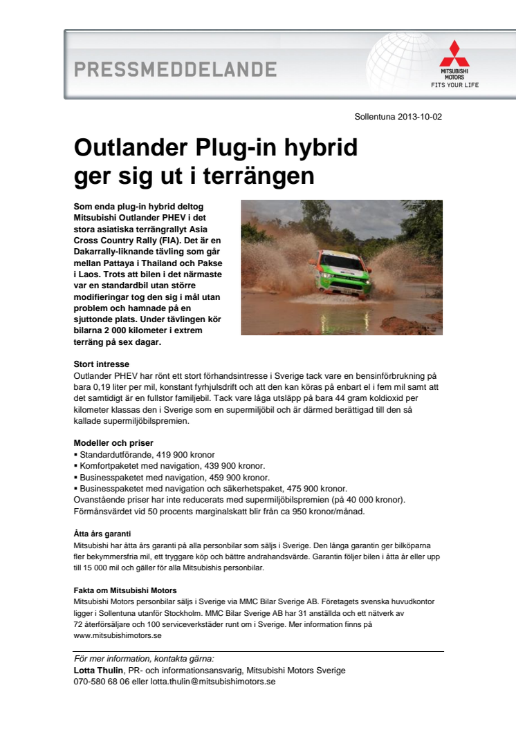 Outlander Plug-in hybrid ger sig ut i terrängen