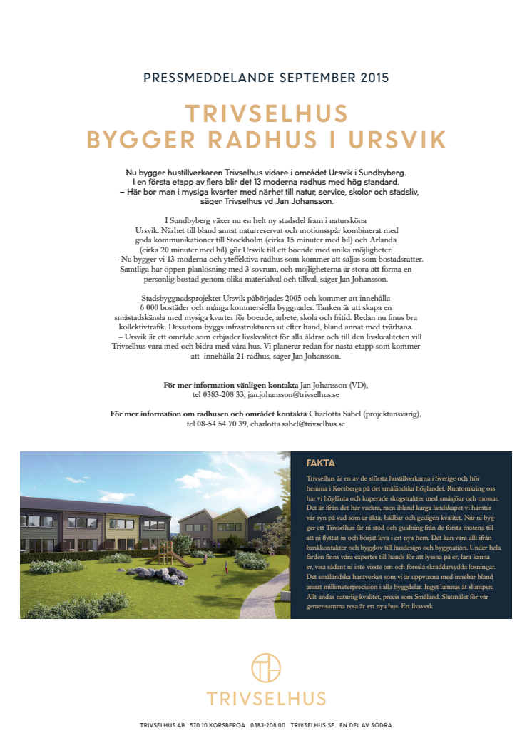 Trivselhus bygger radhus i Ursvik