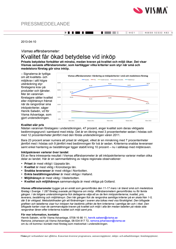 Kvalitet får ökad betydelse vid inköp