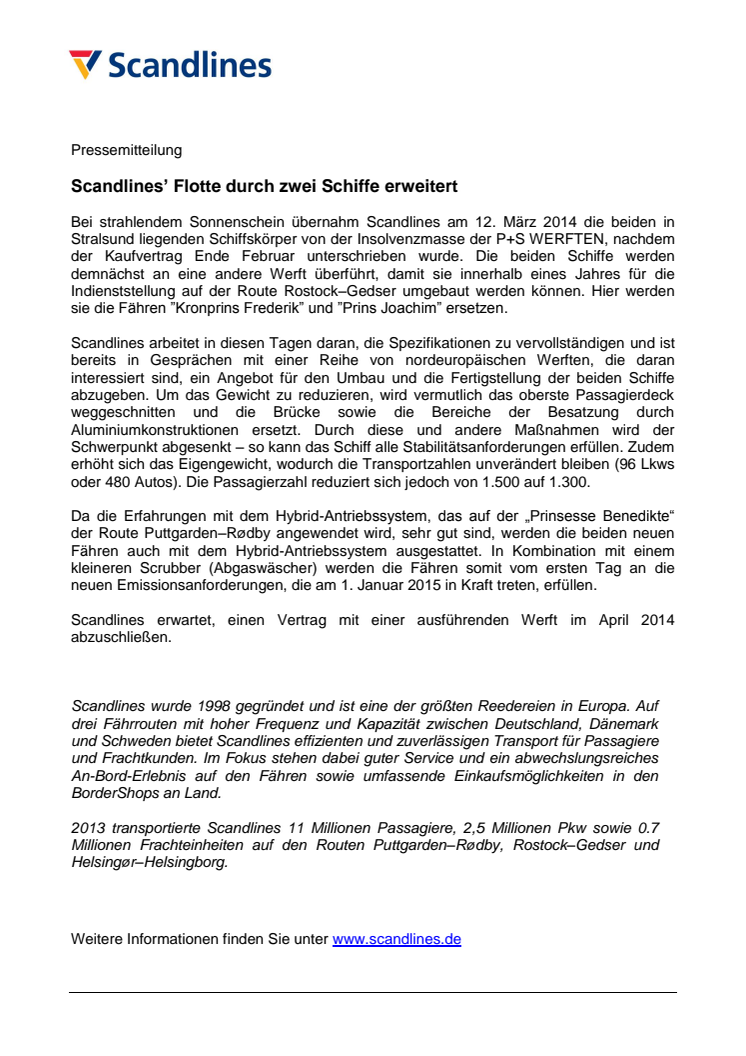 Scandlines’ Flotte durch zwei Schiffe erweitert