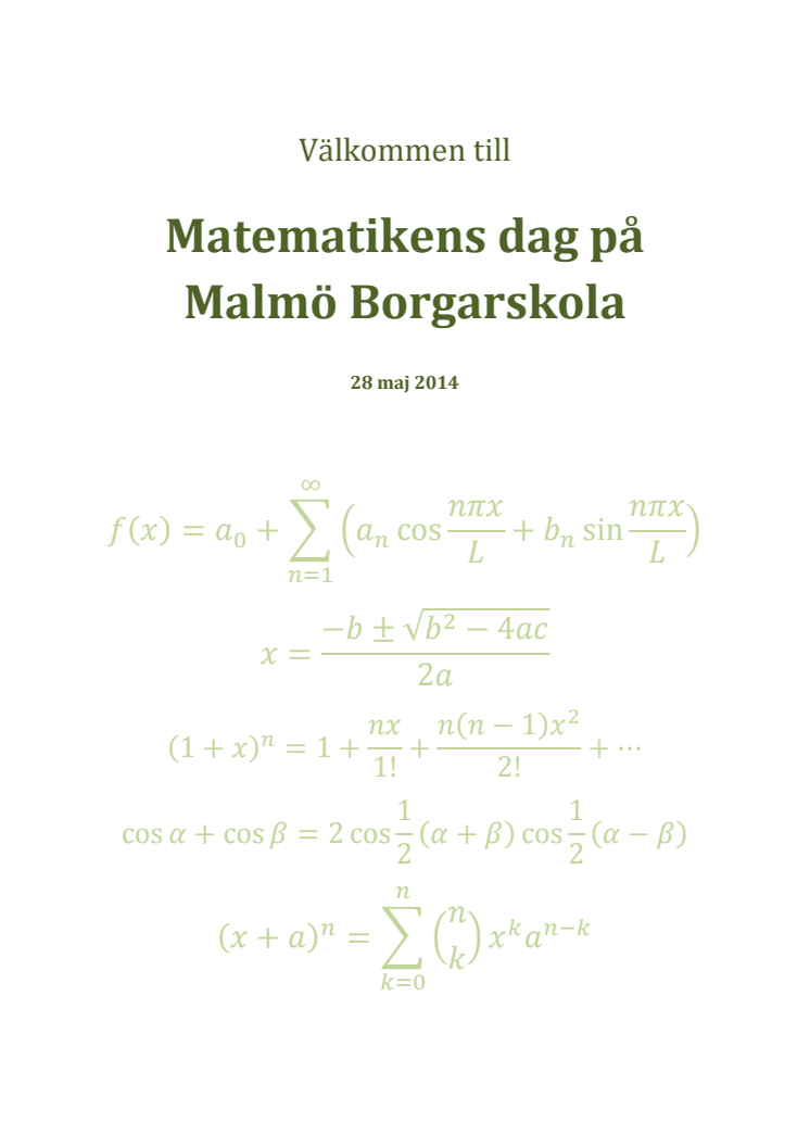 Program Matematikens dag 28 maj