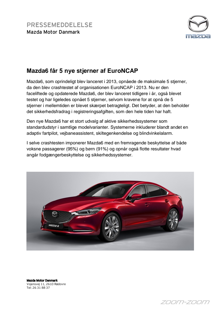 Mazda6 får 5 nye stjerner af EuroNCAP