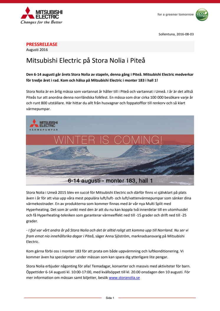 Mitsubishi Electric på Stora Nolia i Piteå