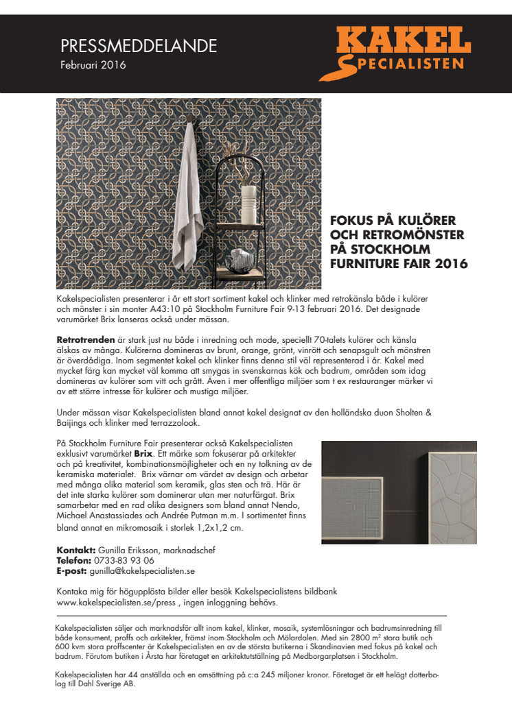 Fokus på kulörer och retromönster på Stockholm Furniture Fair 2016