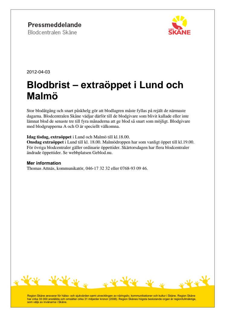 Blodbrist – extraöppet i Lund och Malmö