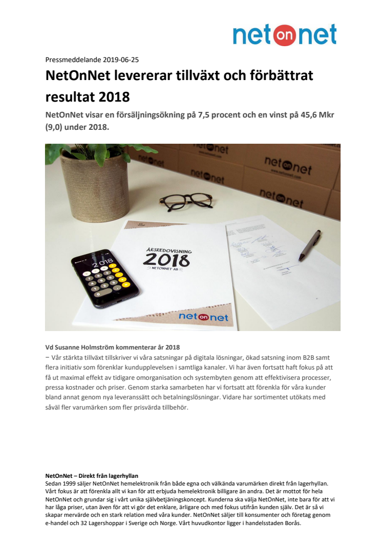 NetOnNet levererar tillväxt och förbättrat resultat 2018 