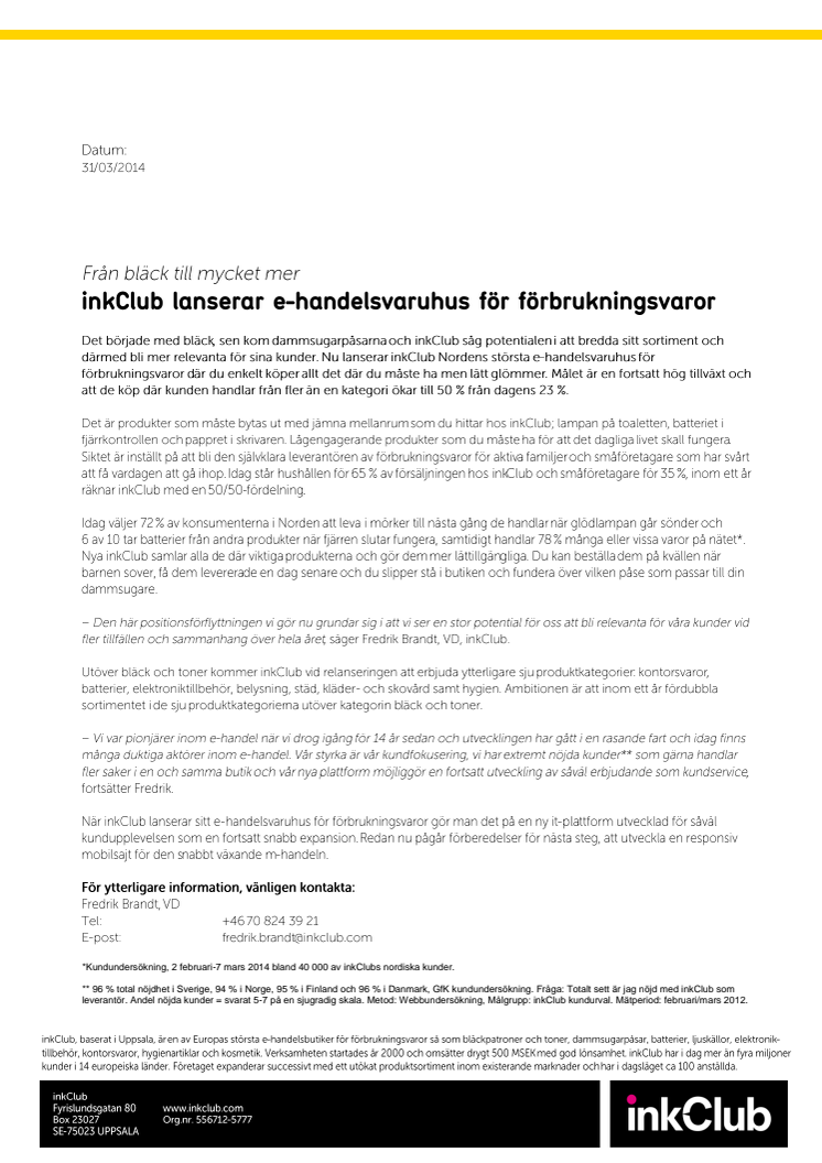 Från bläck till mycket mer: inkClub lanserar e-handelsvaruhus för förbrukningsvaror