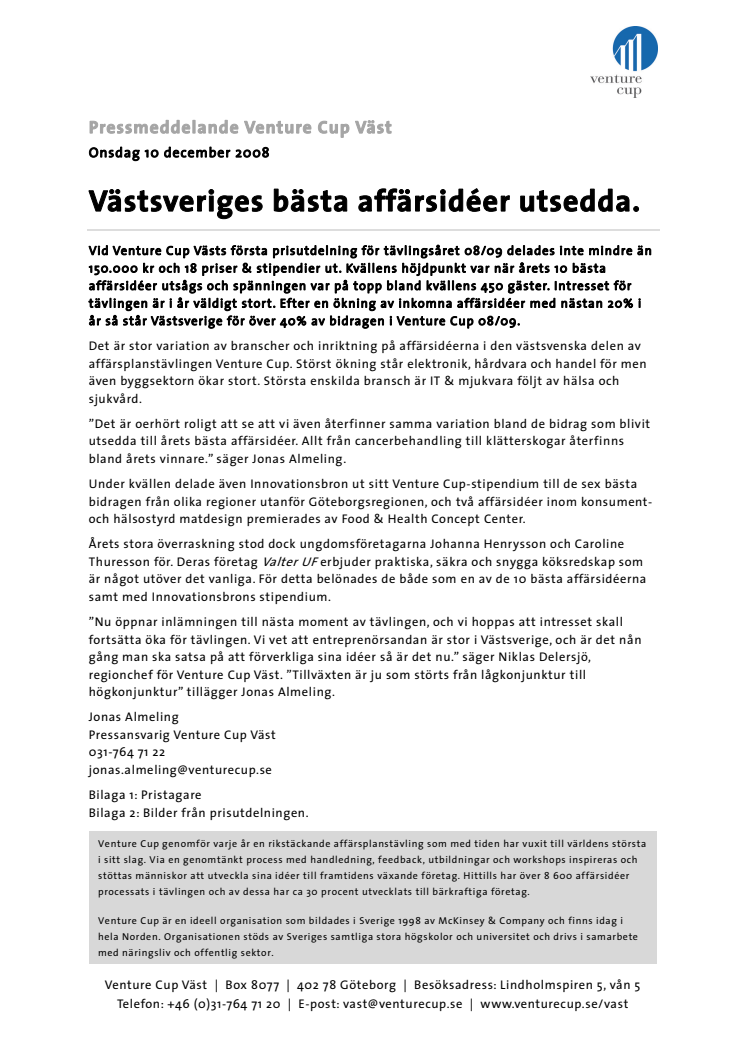 Västsveriges bästa affärsidéer utsedda