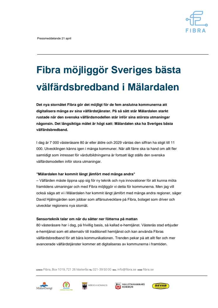 Fibra möjliggör Sveriges bästa välfärdsbredband i Mälardalen 