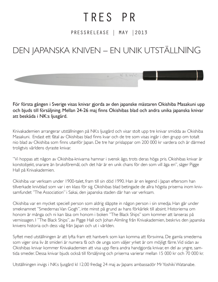 DEN JAPANSKA KNIVEN – EN UNIK UTSTÄLLNING