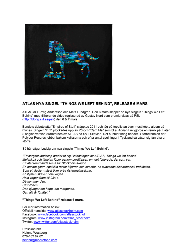 ATLAS NYA SINGEL ”THINGS WE LEFT BEHIND”