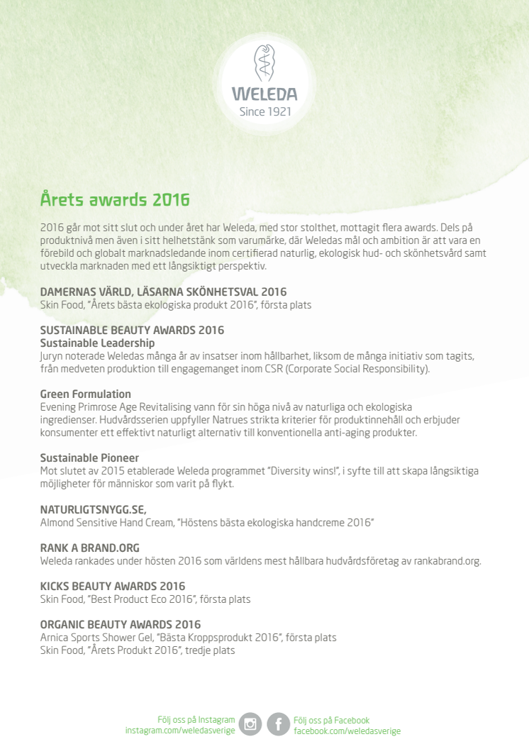 Weleda - årets awards 2016