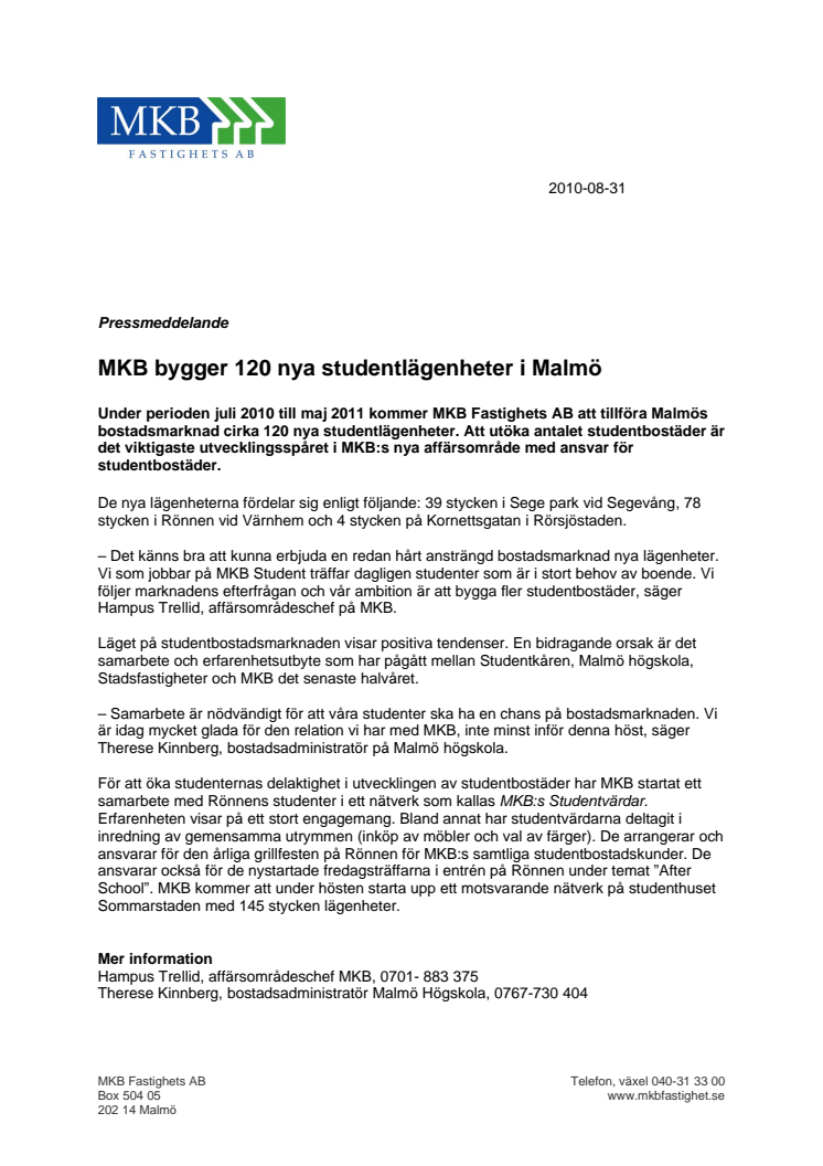 MKB bygger 120 nya studentlägenheter i Malmö