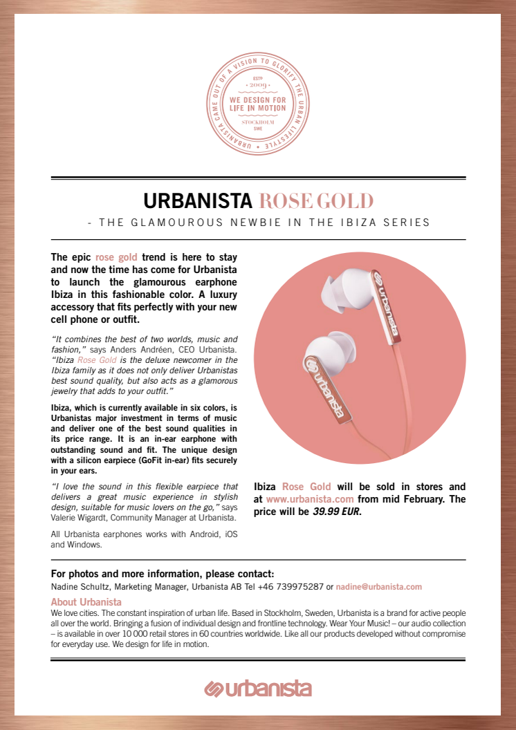 URBANISTA ROSE GOLD - THE GLAMOUROUS NEWBIE IN THE IBIZA SERIES