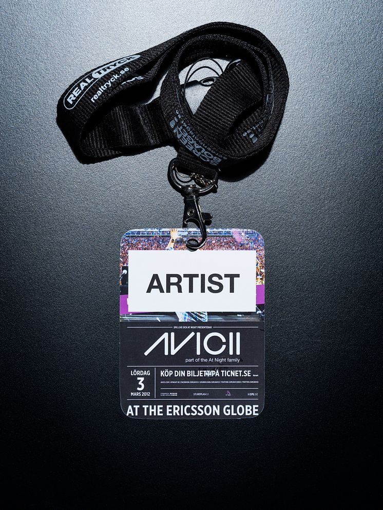 An Avicii Globen, Saturday March 3 2012, Accreditation pass.