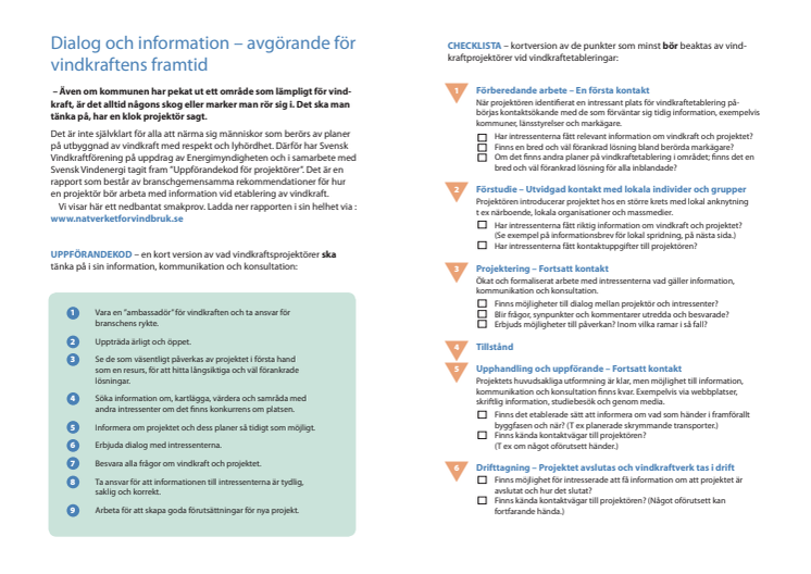 Uppförandekod för vindkraftsprojektörer