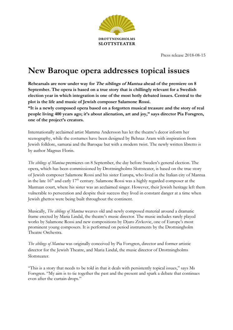 ​New Baroque opera addresses topical issues
