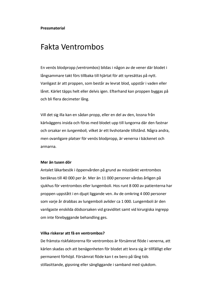 Fakta om ventrombos