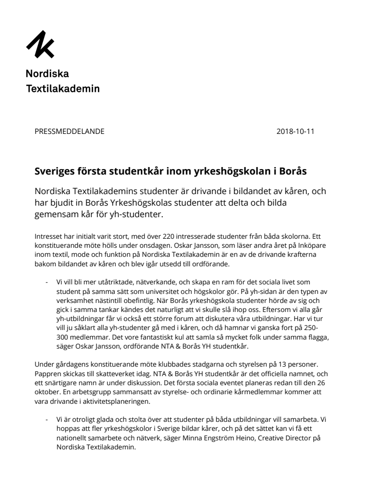 Sveriges första studentkår inom yrkeshögskolan i Borås