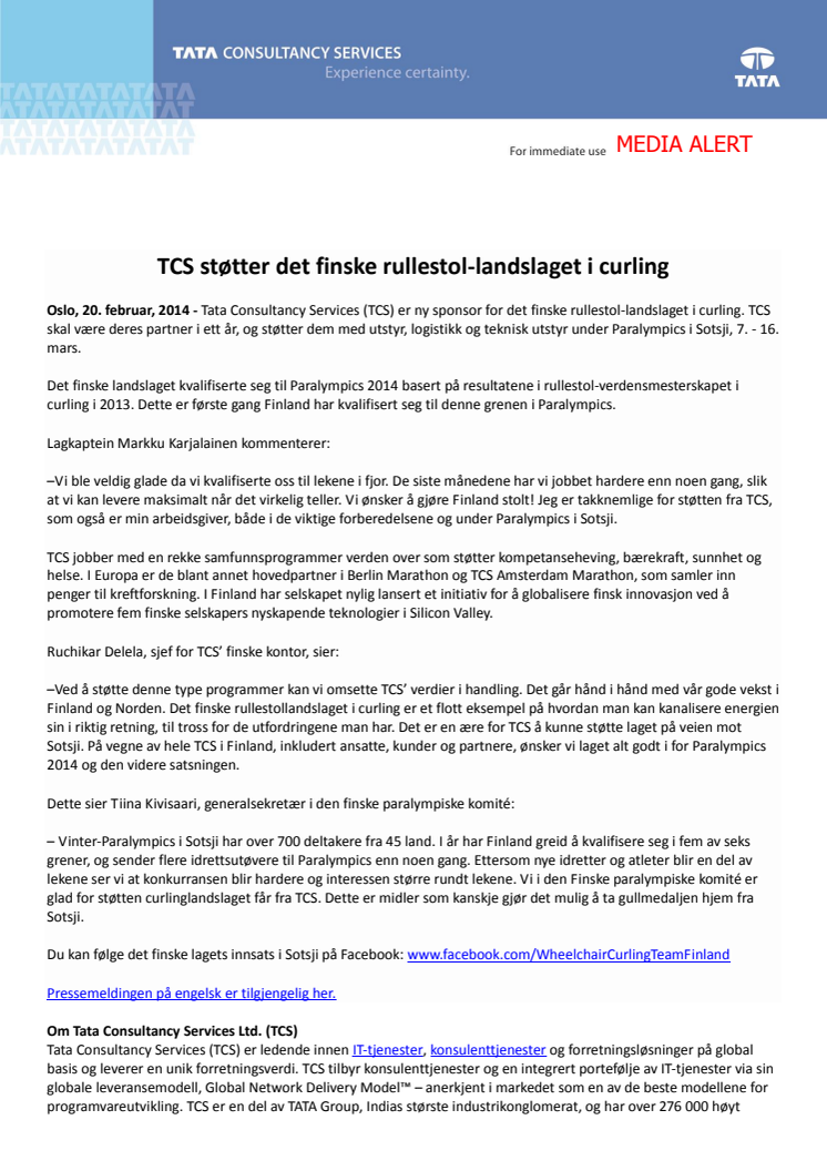 TCS støtter det finske rullestol-landslaget i curling
