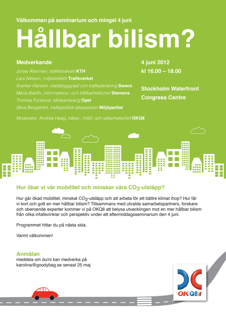Inbjudan och program seminarium om hållbar bilism 4 juni