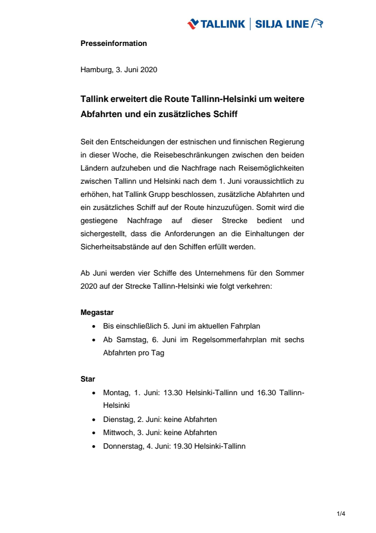 Tallink erweitert die Route Tallinn-Helsinki um weitere Abfahrten und ein zusätzliches Schiff