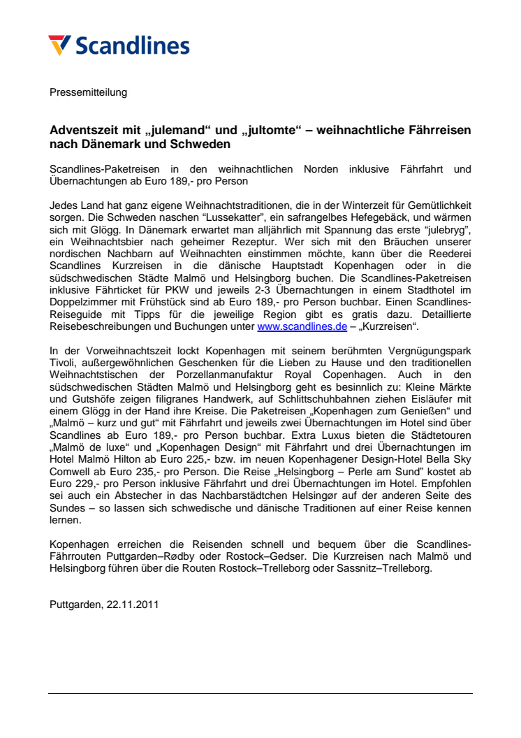 Adventszeit mit „julemand“ und „jultomte“ – weihnachtliche Fährreisen nach Dänemark und Schweden