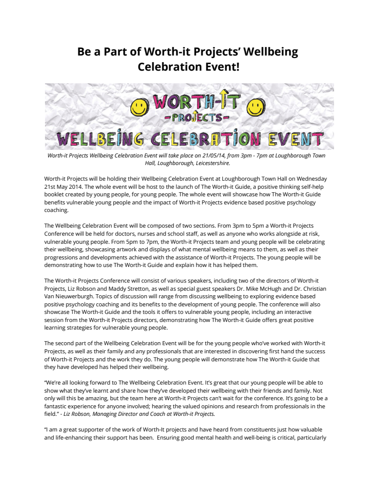 Be Part of the Worth-it Projects Wellbeing Celebration Event!