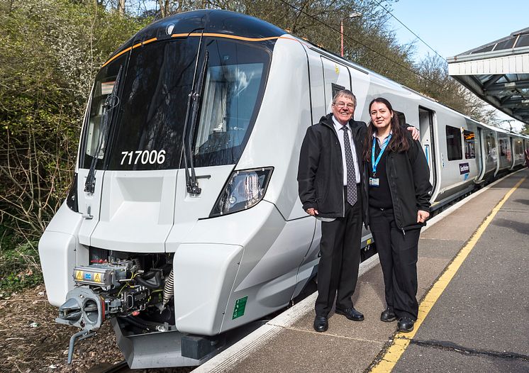 Retired driver Ian Twells and modern day driver Zornitsa Tsankova on launch day of new Moorgate train 25.03.19