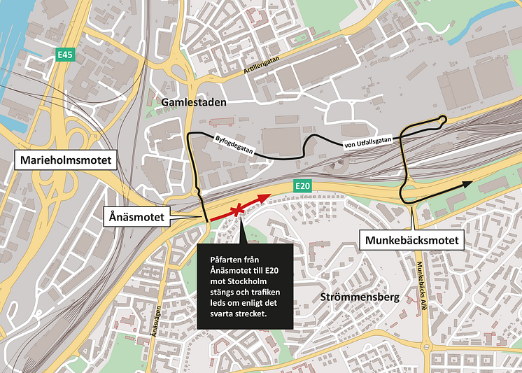 Påfart i Ånäsmotet stängs under lång tid