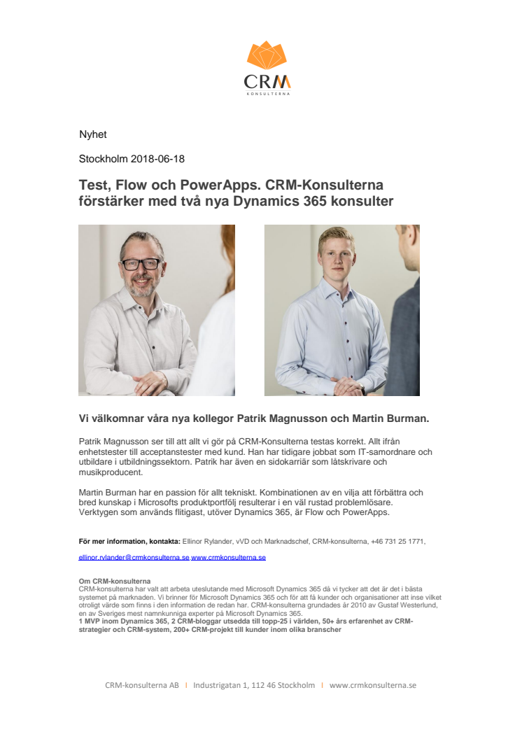 Test, Flow och PowerApps. CRM-Konsulterna förstärker med två nya Dynamics 365 konsulter