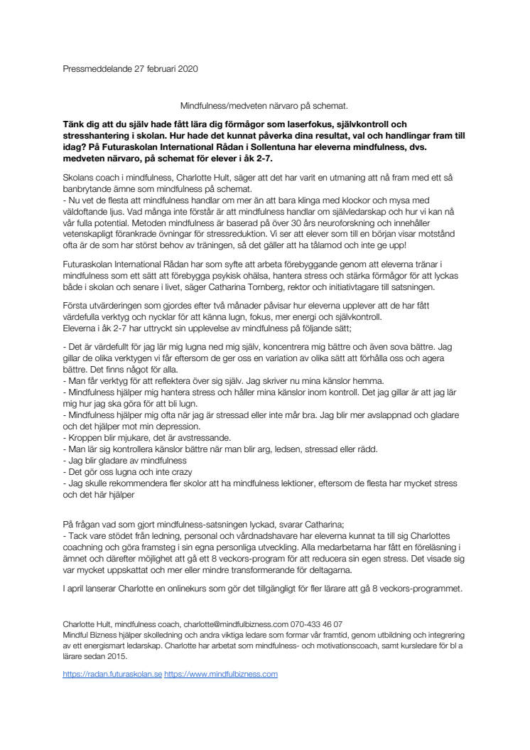 Så säger eleverna som har mindfulness på schemat