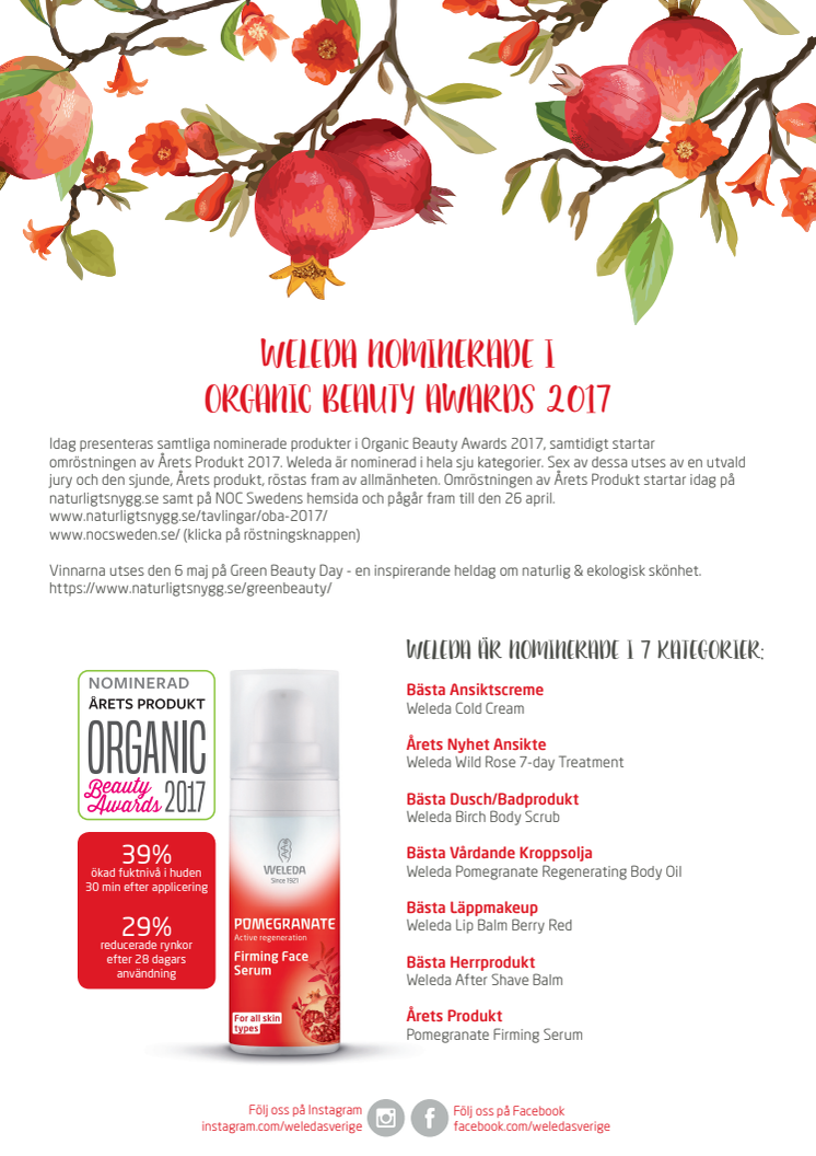 Weleda nominerad i Organic Beauty Awards 2017