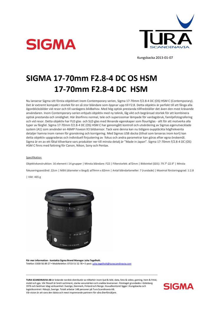SIGMA 17-70mm F2.8-4 DC (OS) HSM