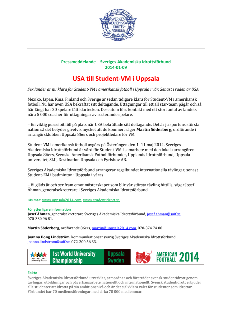 USA till Student-VM i Uppsala