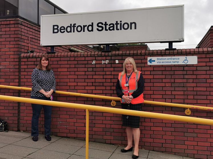 Sarah Broughton, Project Manager at Bedford Foodbank, with Bernie Lee, Bedford Station Manager